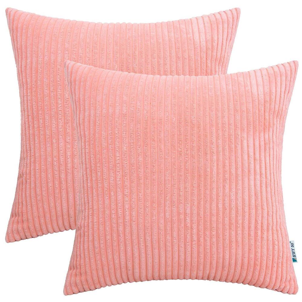 7005 Coral Pink Corduroy Throw Pillow Covers 18x18 Inch, Set of 2, Soft